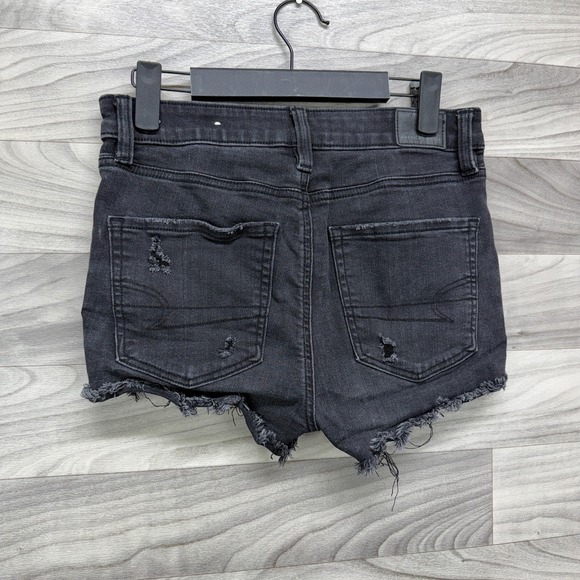 American Eagle Outfitters Cutoff Shorts Women 2 Black Denim Distressed Stretch - Picture 8 of 12